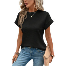 Shein Waffle Texture SkinFriendly DropShoulder Apricot Womens TShirt