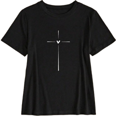 Shein Slim Fit Womens Casual Short Sleeve TShirt With Heart Print
