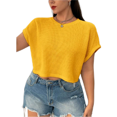 Shein Plus Womens Fashionable Beige Knitted Short Sleeve TShirt