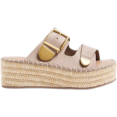 Buckle/Laced Heeled Sandals River Island Buckle Platform Wedges - Beige