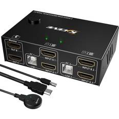 Usb 2.0 hub Dual Monitor KVM Switch HDMI 2 Port 4K@30Hz, MLEEDA KVM Switch 2 Monitors for 2 Computers Share 2 Monitors and 4 USB 2.0 Hub, Desktop Controller and USB HDMI Cable Included