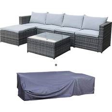 EVRE Grey Rattan Garden Furniture Miami Sofa Coffee Table Outdoor Lounge Set
