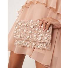 True Decadence All Over Pearl And Sequin Embellished Envelope Clutch Bag - White