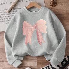 Shein Young Girl Casual Crew Neck Sweatshirt With Bow Design - Autumn/Winter