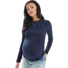 30ºC Gravid- & Amningskläder Vero Moda Maternity Marinblå Texturerad Topp Med Rysch Och Långa Ärmar