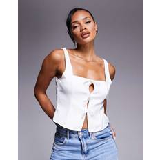 Square Neck Bow Front Top - White