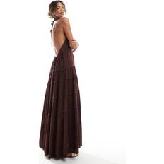 Pull&Bear Low Back Tiered Maxi Dress - Brown