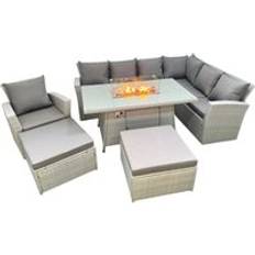 Rattan Corner Sofa Chair Outdoor Furniture Garden Set 2 Big Footstools Light Grey Mixed