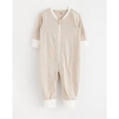 Cotton Pyjamases Lindex Baby Striped Sleepsuit - Light Dusty White
