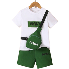 Shein 3pcs/set Toddler Boys' T-shirt shorts backpack Casual Sporty Fashion Streetwear Outfits