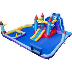 Fabric Water Slide Costway Rocket Theme Inflatable Water Slide Park with 2 Slides