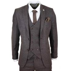 Oliver Tweed Men's Wool 3 Piece Suit Double Breasted Tweed Peaky Blinders 1920 - Brown