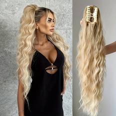 Ponytails Temu Claw Ponytail Extension Hair Blonde 28 Inch Long Water Wave