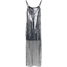Silver - Women Dresses River Island Strappy Sequin Midi Slip Dress - Silver