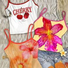 Shein Sexy Floral Print Tank Tops - Cherry/Purple/Orange