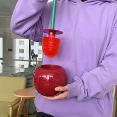 Red Toilet Brushes Temu Cherry-Themed Toilet Brush Set 1pc