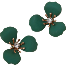 Accessorize Floral Stud Earrings - Gold/Green/Transparent