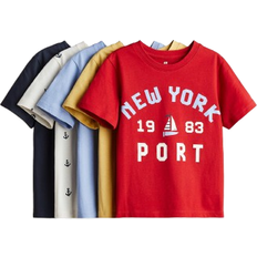 H&M Pojke 5-Pack T-Shirt I Trikå - Röd/Ankaren