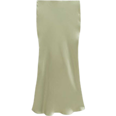 New Look Petite Satin Bias Midi Skirt - Light Green