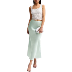 New Look Bias Cut Satin Midi Skirt - Light Blue