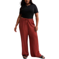 New Look Curves Crinkled Wide Leg Trousers - Dark Orange