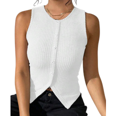 Shain Chiquease Women's Casual Fitted Ribbed Hem Split Back Tank Top - White