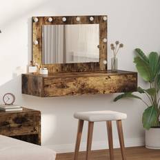 vidaXL Vægmonteret Makeupbord Med LED-Lys Røget Egetræ Toiletbord
