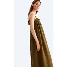 H&M Ärmlös Klänning I Muslin - Mörk Khakigrön