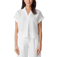 Eileen Fisher Women's Linen Notch Collar Top - White