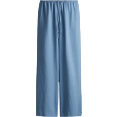 H&M Straight Linen-Blend Trousers - Dusty Blue