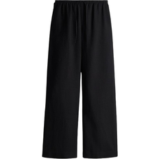 H&M Straight Linen-Blend Trousers - Black