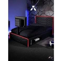 Oracle Neo Fibre Esport Upholstered Double Tv Bed Frame With Led Lights 55 Inch Tv Black
