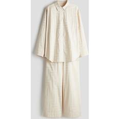 H&M Jacquardvävd Bomullspyjamas - Ljusbeige