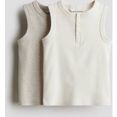 H&M Dreng 2-pak Tanktop I Ribbet Bomuld - Hvid