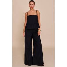 PrettyLittleThing Blend Peplum Detail Overlay Jumpsuit - Black