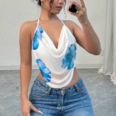 Florals Tank Tops Shein Firerie Women Floral Print Mesh Backless Draped Neck Skinny Cami Top - Holiday Summer