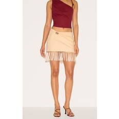 Gold Skirts PrettyLittleThing Gold Trim Tassle Hem Mini Skirt - Beige