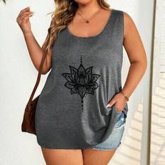 6XL Tank Tops Shein Plus Size Women's Casual Lotus Print Tank Top - Summer