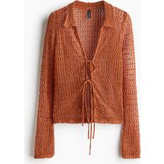 Orange Blusar H&M Hålstickad Topp Med Knytband Fram - Orange