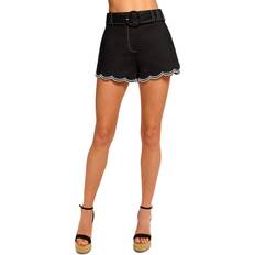 Stretch Cotton Scalloped Mini Short - Black