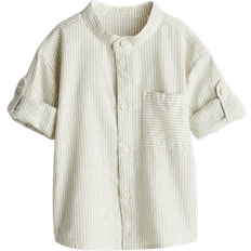 H&M Cotton Grandad Shirt - Dusty Green/White Striped (1261353003)