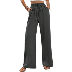 Shein Womens Solid Color Waist Belt StraightLeg Loose Casual Trousers With Pockets