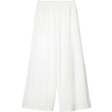 Bershka Wide Leg Rustic Double Cloth Pants - White