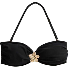 New Look Flower Detail Halterneck Bikini Top - Black