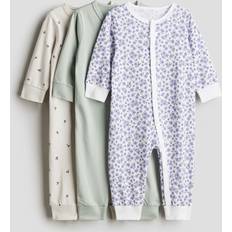 Long Sleeves Pyjamases H&M Cotton Sleepsuits 3-Pack - Green
