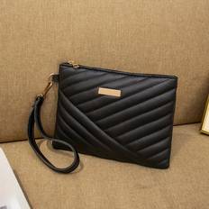 Brown - Leather Clutches Temu Elegant Women's Quilted Clutch Bag - Black/Pink/Light Gray/White