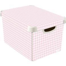 Interior Details Curver Deco Pink & White Gingham 22L Large Plastic Stackable with Lid Storage Box