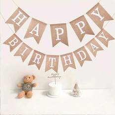 White Garlands & Confetti Shein Jute Fabric Happy Birthday White Letter Swallow Tail Flags 13pcs