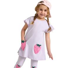Lindex Kids' Cotton Strawberry Pocket Tunic Top - Light Dusty Lilac