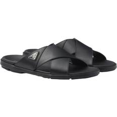 Prada Slides Prada Leather Crisscross Sandals - Black